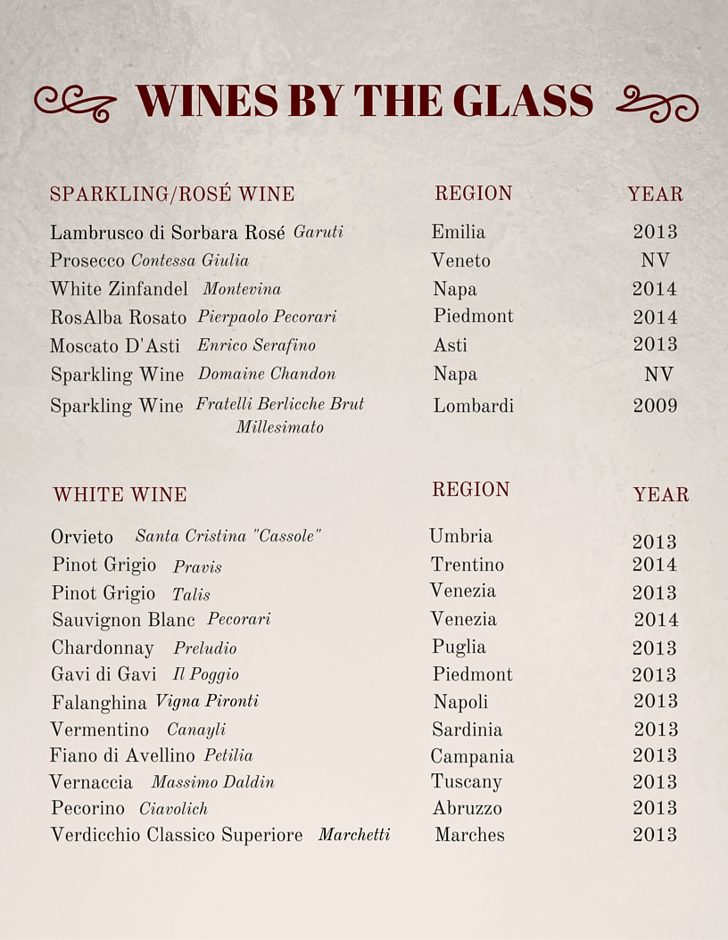 wine menu list with description